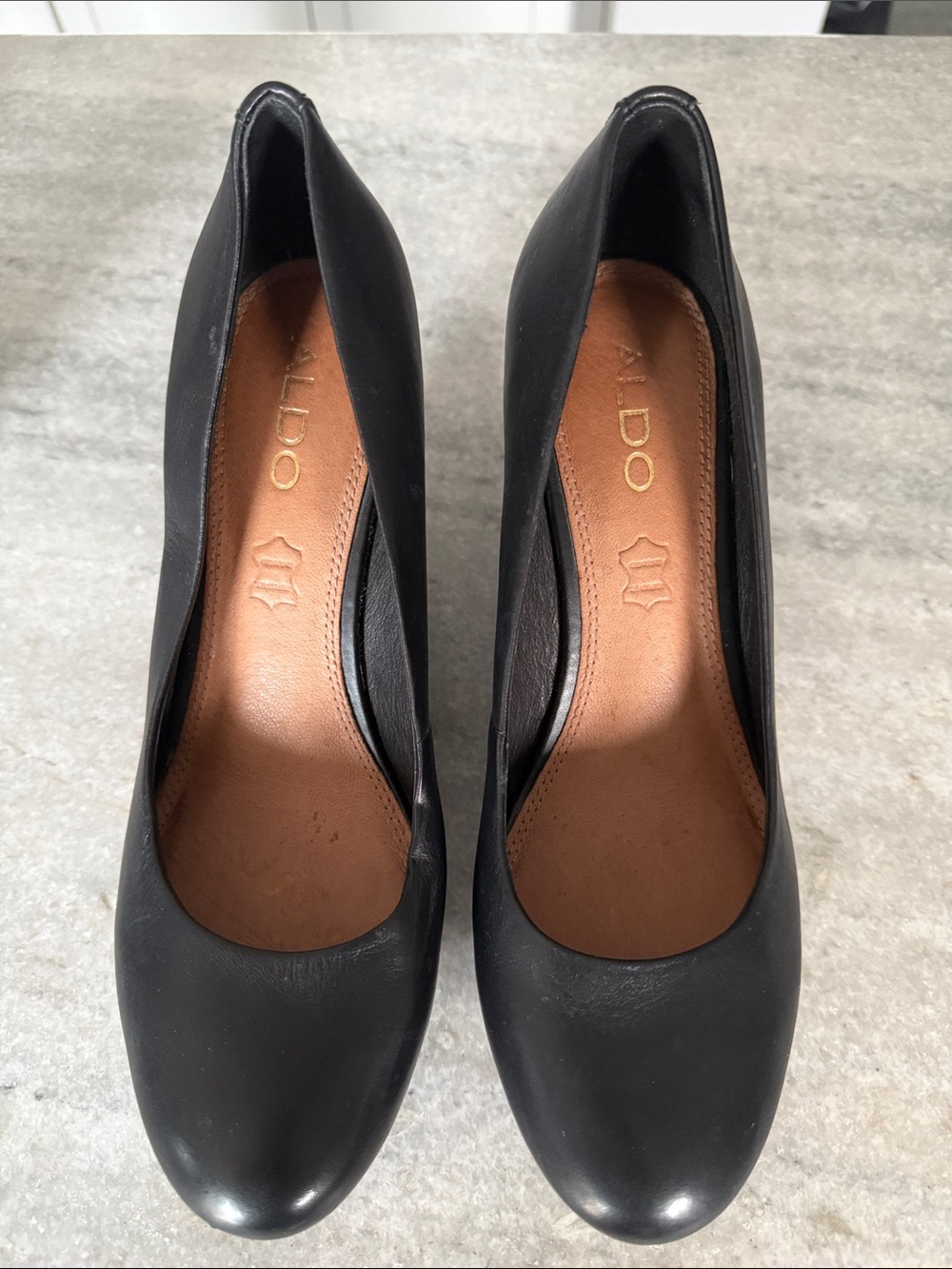Aldo Black Leather Platform Wedge Heels - Picture 6 of 7